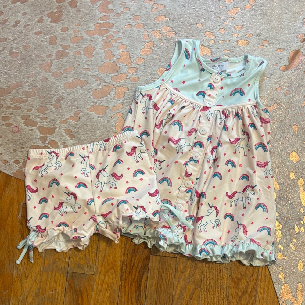 SweetHoney Unicorn & Rainbow Toddler Dress Set - Pink & Aqua